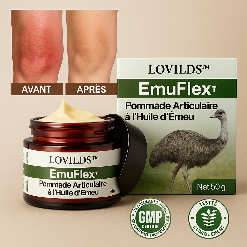 EmuFlex™ Pommade Articulaire à l'Huile d'Émeu | Apaise et soulage vos articulations en 10 minutes!
