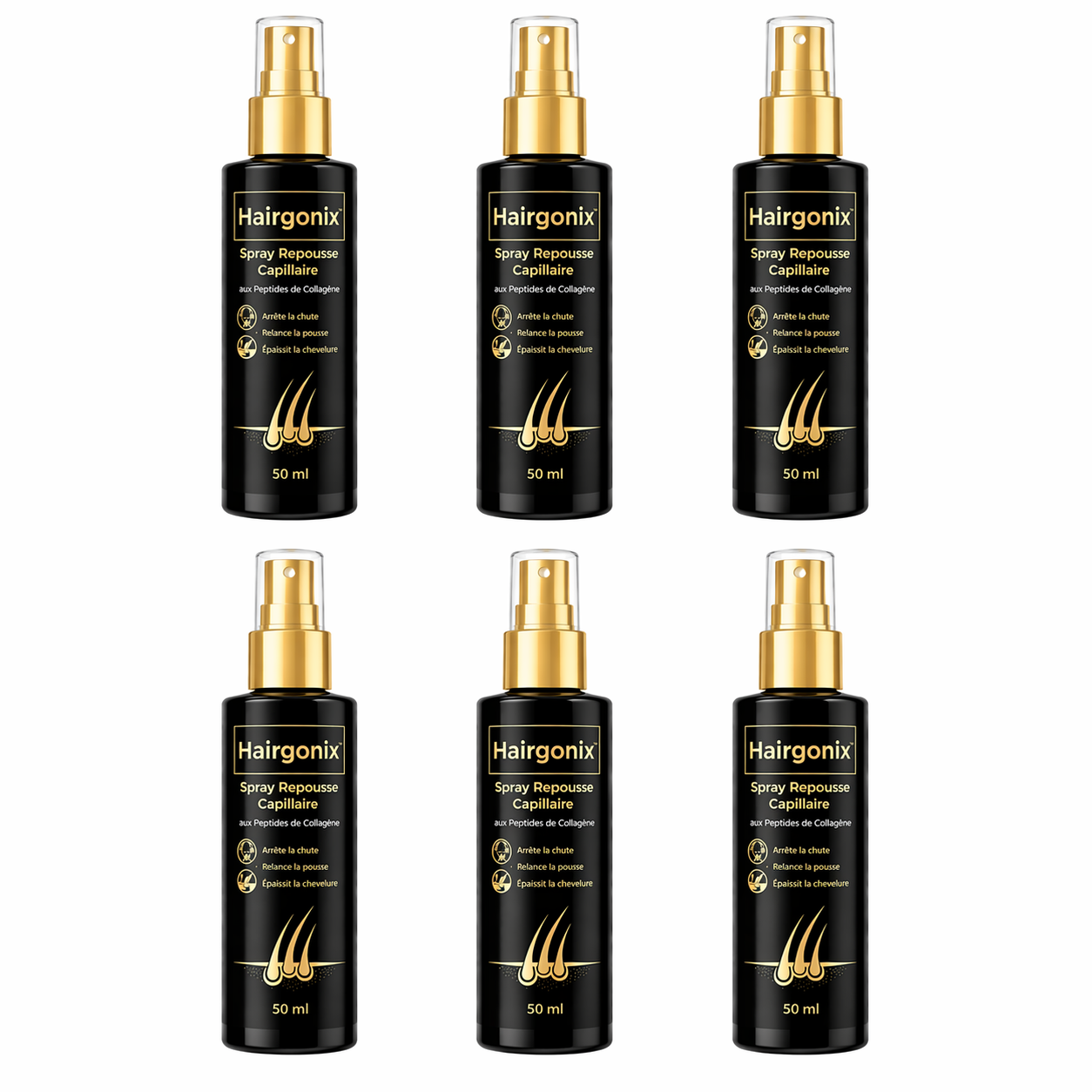 Hairgonix™ Spray Repousse Capillaire aux Peptides de Collagène | Relancez la pousse des cheveux et épaississez votre chevelure en 3 minutes!