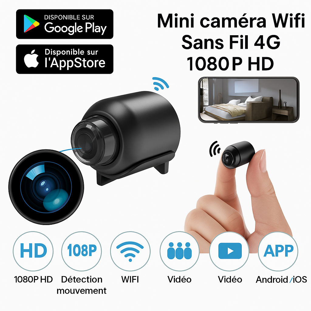 Pixeon™ Mini Caméra Wifi Sans Fil 4G 1080P HD