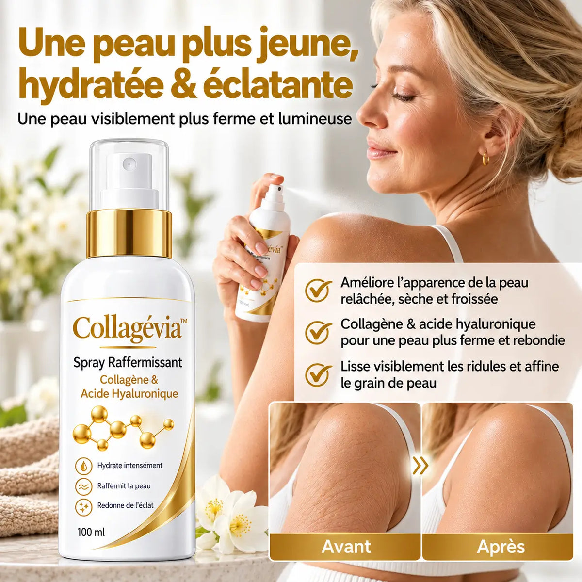 Collagévia™ Spray Raffermissant Collagène & Acide Hyaluronique | Repulpez, hydratez et liftez votre peau sans aiguille ni chirurgie !