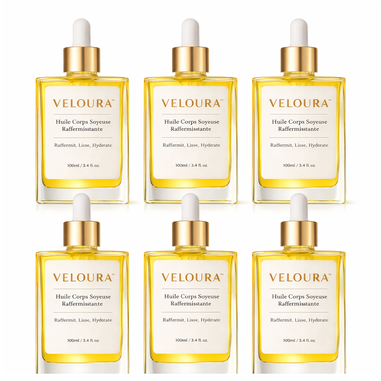 Veloura™ Huile Corps Soyeuse Raffermissante | Retrouvez une peau ferme, lisse et éclatante dès les premières applications !