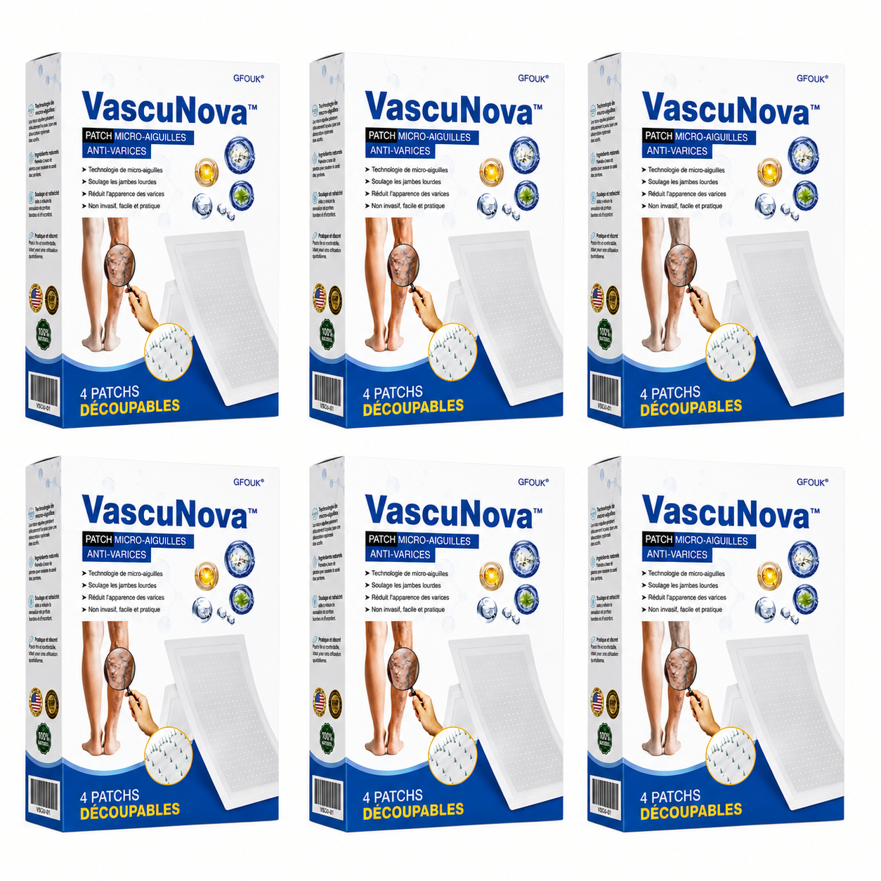 VascuNova™ Patch Micro-Aiguilles Anti-Varices | Soulagez jambes lourdes, gonflements et veines visibles dès 7 jours !