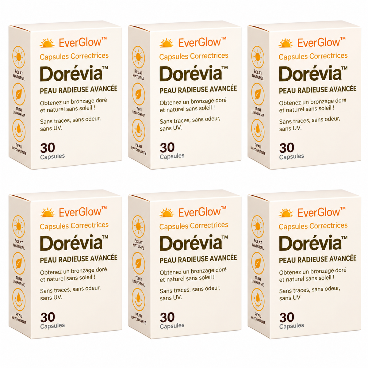 Dorévia™ Capsules Bronzage Naturel | Obtenez un bronzage doré et uniforme en seulement 5 jours !