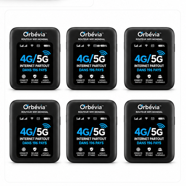 Orbévia™ Routeur WiFi Mondial | Internet 4G/5G dans 196 pays en 5 secondes chrono, sans surcoût !