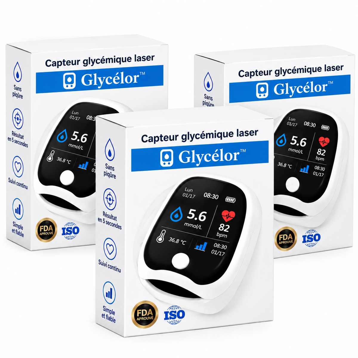 Glycélor™ Capteur Glycémique | Contrôlez votre glycémie en 5 secondes, sans piqûres, sans douleur !