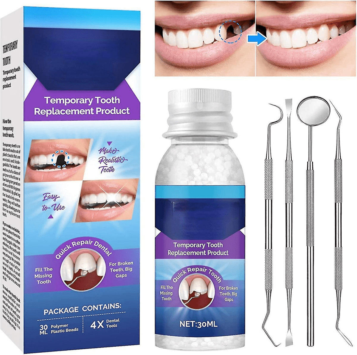 Bikenda™ Kit de réparation dentaire | Réparez vos dents et comblez les espaces en quelques minutes!