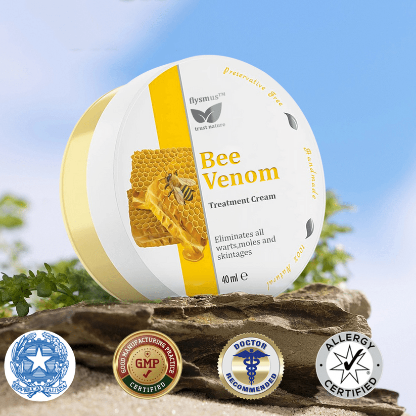 Flysmus™ Crème au Venin d'Abeille | Traite l'Eczéma, le Psoriasis, l'Acné, la Rosacée, les Infections Fongiques et les Verrues.