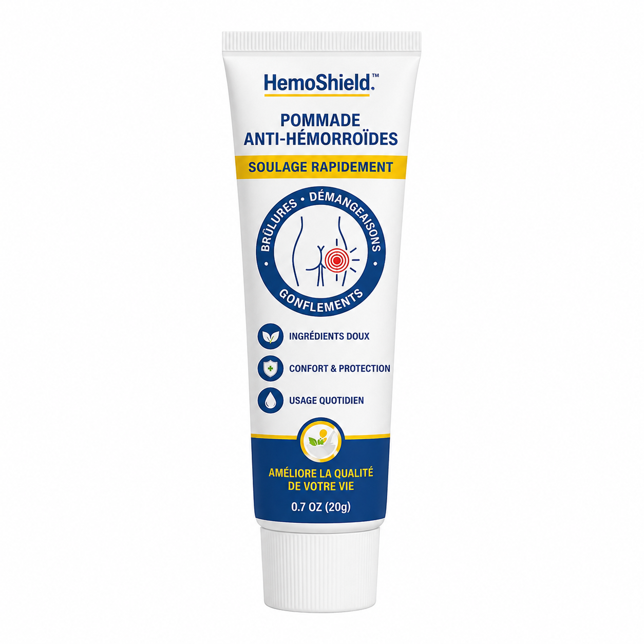 HemoShield™ Pommade Anti-Hémorroïdes | Calmez brûlures, démangeaisons et gonflements dès les premières applications !