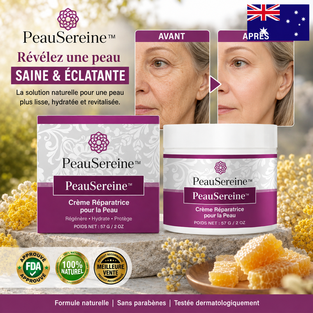 PeauSereine™ Crème Réparatrice Peau Sèche | Apaisez les tiraillements et retrouvez une peau douce dès la première application !