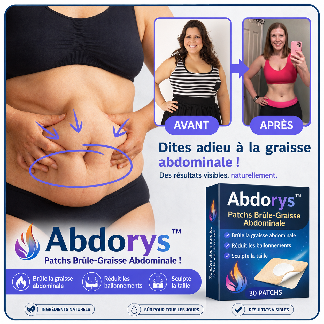 Abdorys™ Patchs Brûle-Graisse Abdominale | Perdez jusqu’à 3,2 kg en seulement 5 jours !