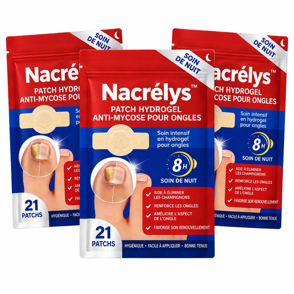 Nacrélys™ Patch Hydrogel Anti-Mycose pour Ongles | Effacez l’aspect jaune, épais et abîmé pendant votre sommeil !