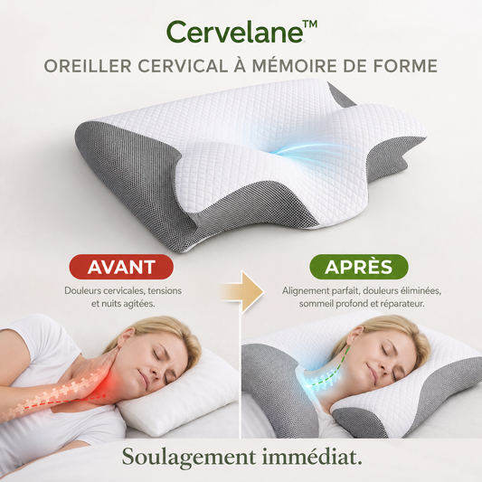 Cervelane™ Oreiller Cervical à Mémoire de Forme | Retrouvez des nuits sans douleurs en 3 minutes !