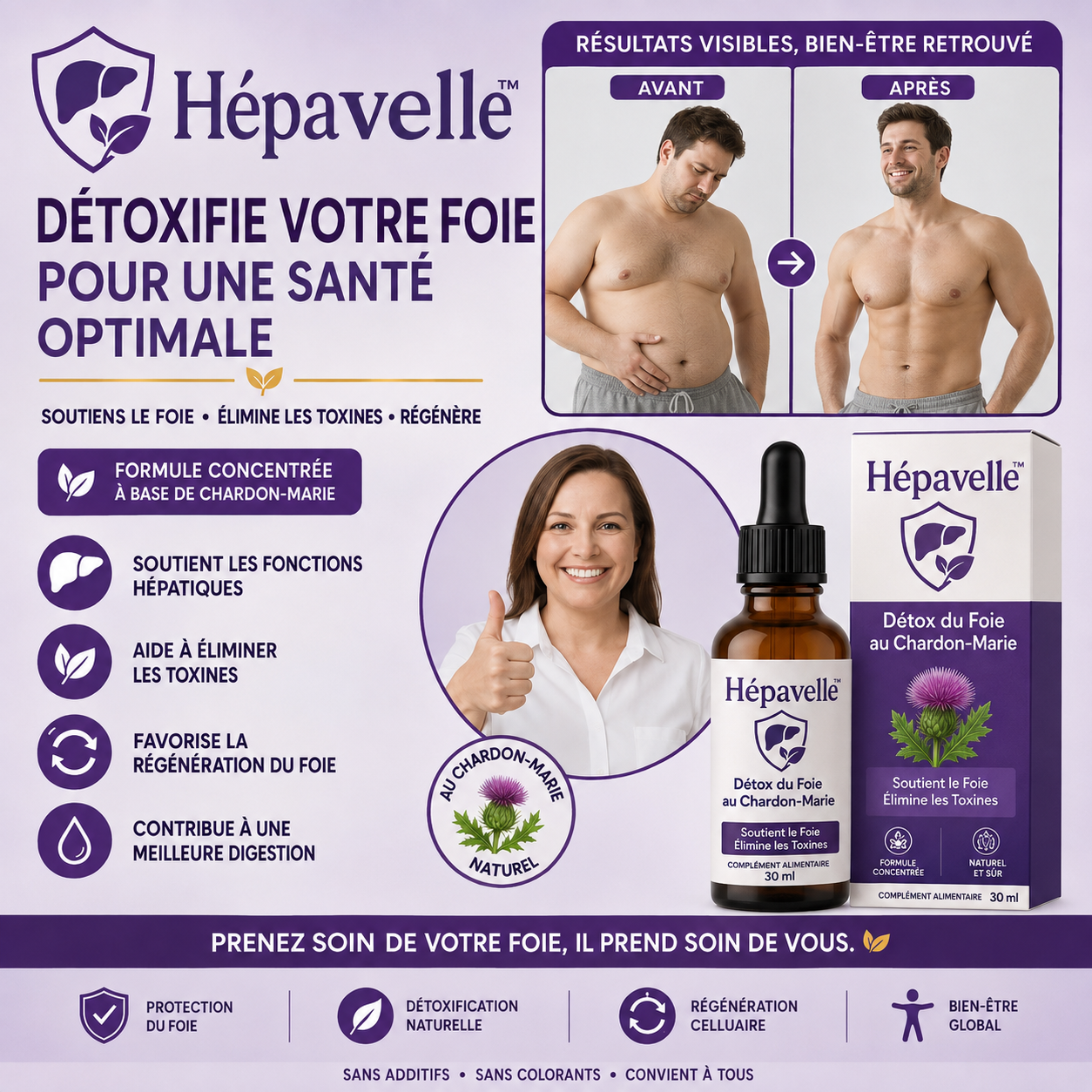 Hépavelle™ Gouttes Détox au Chardon-Marie Concentré | Nettoyez votre foie et perdez 5 kg en 7 jours!