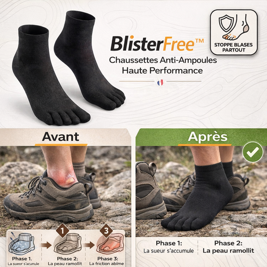 BlisterFree™ Chaussettes Anti-Ampoules Haute Performance | Marchez 8 jours sans douleur ni ampoules !