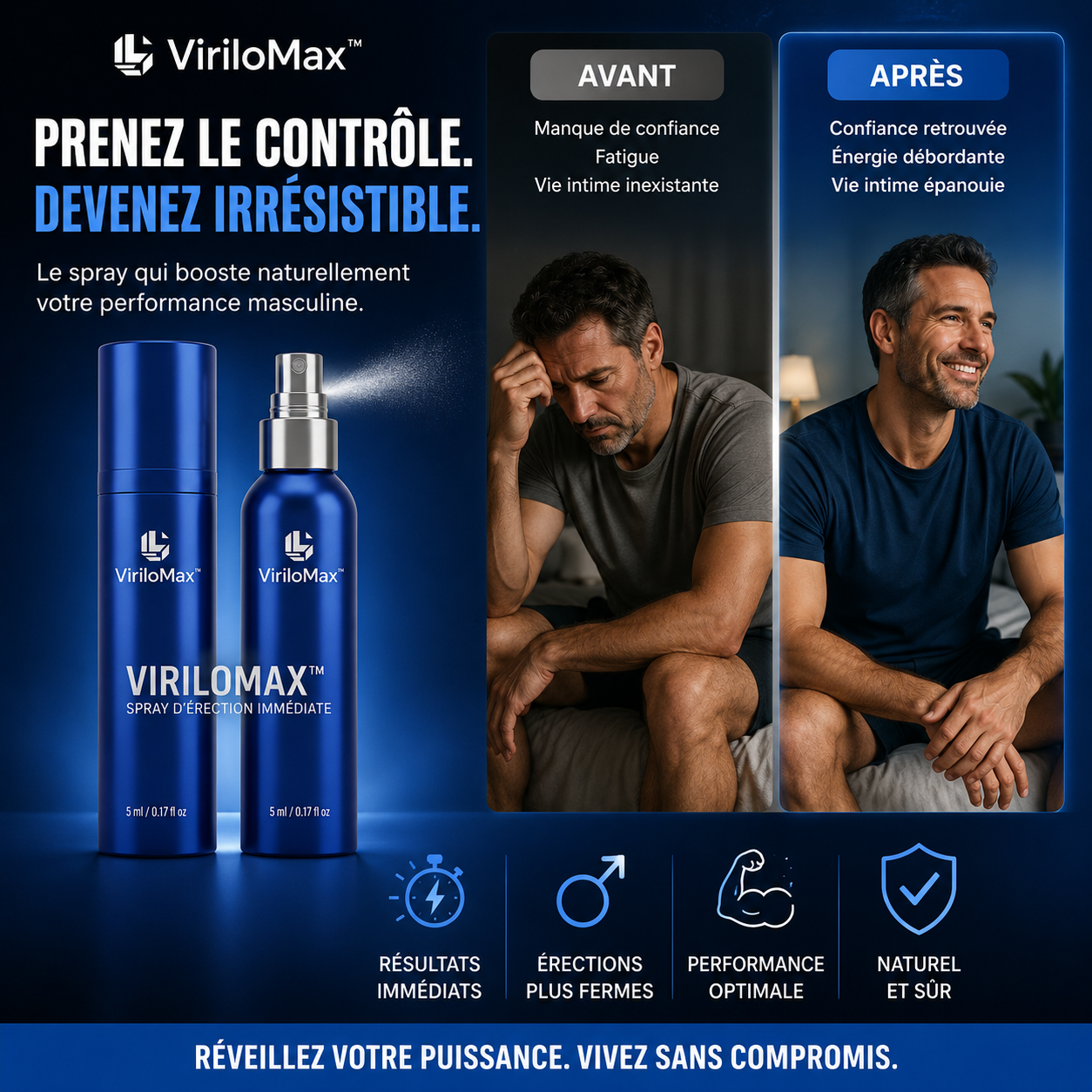 ViriloMax™ Spray Érection Immédiate | Durcit Votre Pénis en 5 Minutes, Même Après 60 Ans!