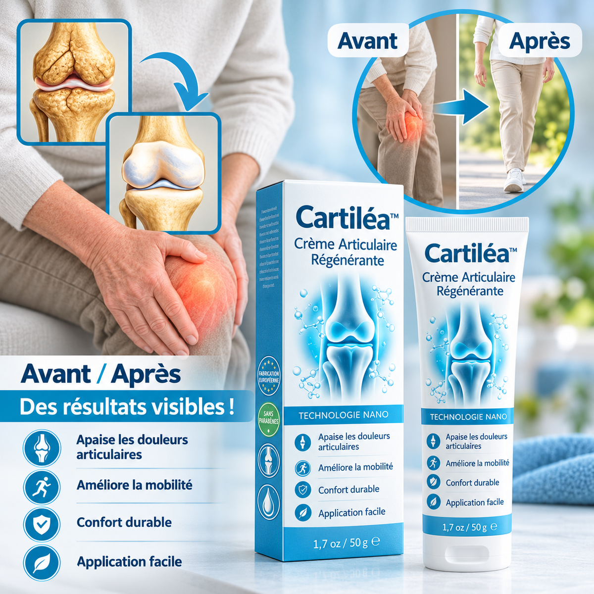 Cartiléa™ Crème Articulaire Régénérante | Éliminez vos douleurs articulaires de 97 % en seulement 4 jours !