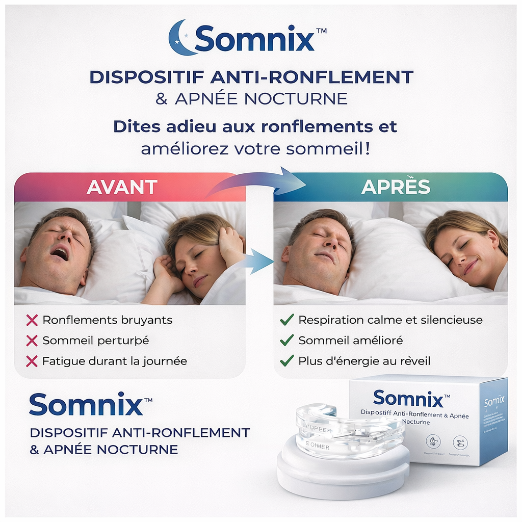 Somnix™ Dispositif Anti-Ronflement & Apnée Nocturne | Respirez librement et dormez profondément dès la première nuit !
