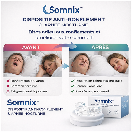 Somnix™ Dispositif Anti-Ronflement & Apnée Nocturne | Respirez librement et dormez profondément dès la première nuit !