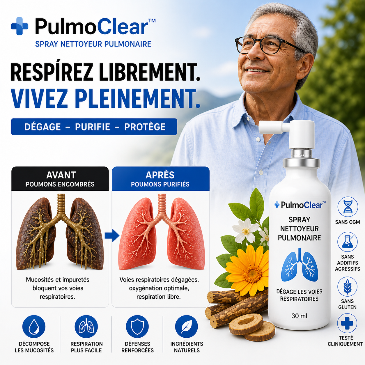 PulmoClear™ Spray Nettoyeur Pulmonaire | Dégagez vos bronches et retrouvez votre souffle en 2 minutes chrono !