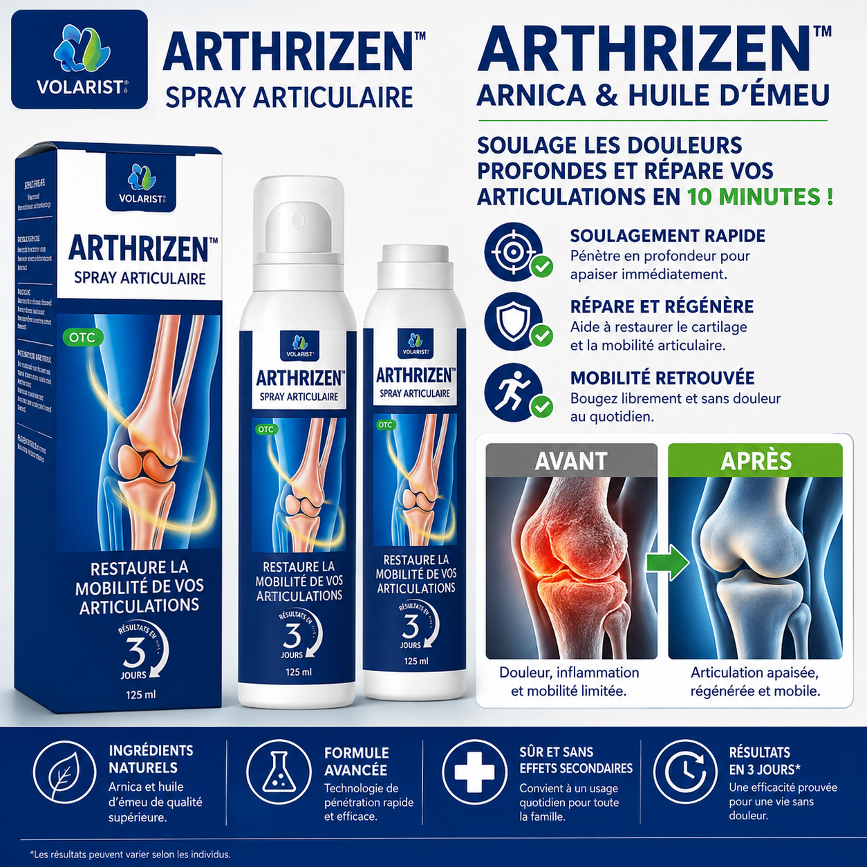 ArthriZen™ Spray Articulaire Arnica & Huile d’Émeu | Soulage les douleurs profondes et répare vos articulations en 10 minutes!