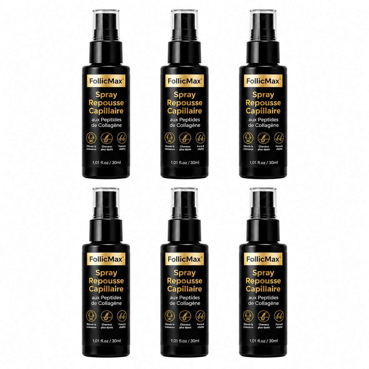 FollicMax™ Spray Repousse Capillaire aux Peptides de Collagène | Relancez la pousse des cheveux et épaississez votre chevelure en 3 minutes!