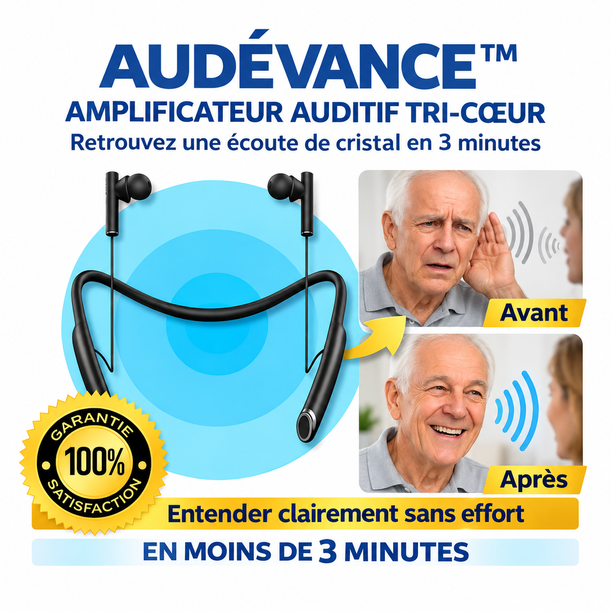 Audévance™ Amplificateur Auditif Tri-Core Haute Puissance | Retrouvez une ouïe nette et précise en 3 minutes !