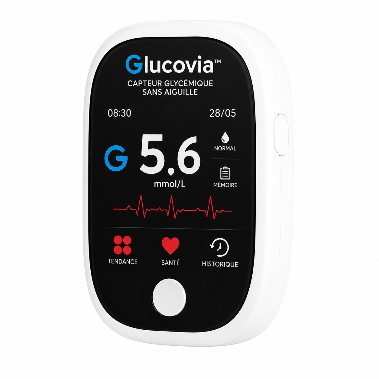 Glucovia™ Capteur Glycémique Sans Aiguille | Contrôlez votre glycémie en 3 secondes – sans douleur, sans piqûre, sans bandelette !