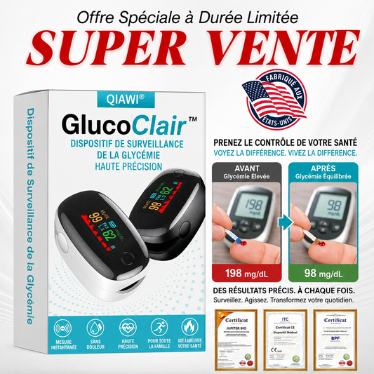 GlucoClair™ Lecteur de Glycémie Sans Piqûre | Contrôlez votre taux de sucre en quelques secondes, sans sang ni douleur !