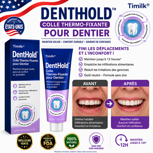 DentHold™ Colle Thermo-Fixante pour Dentier | Mangez, parlez et riez sans que votre dentier ne bouge pendant 96h !