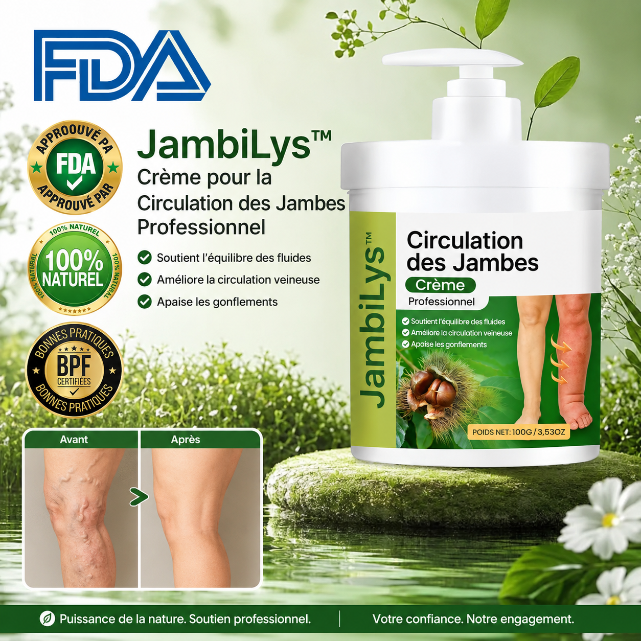 JambiLys™ Crème Anti-Gonflement Jambes Lourdes | Dégonflez vos jambes et retrouvez une sensation de légèreté dès les premières applications !