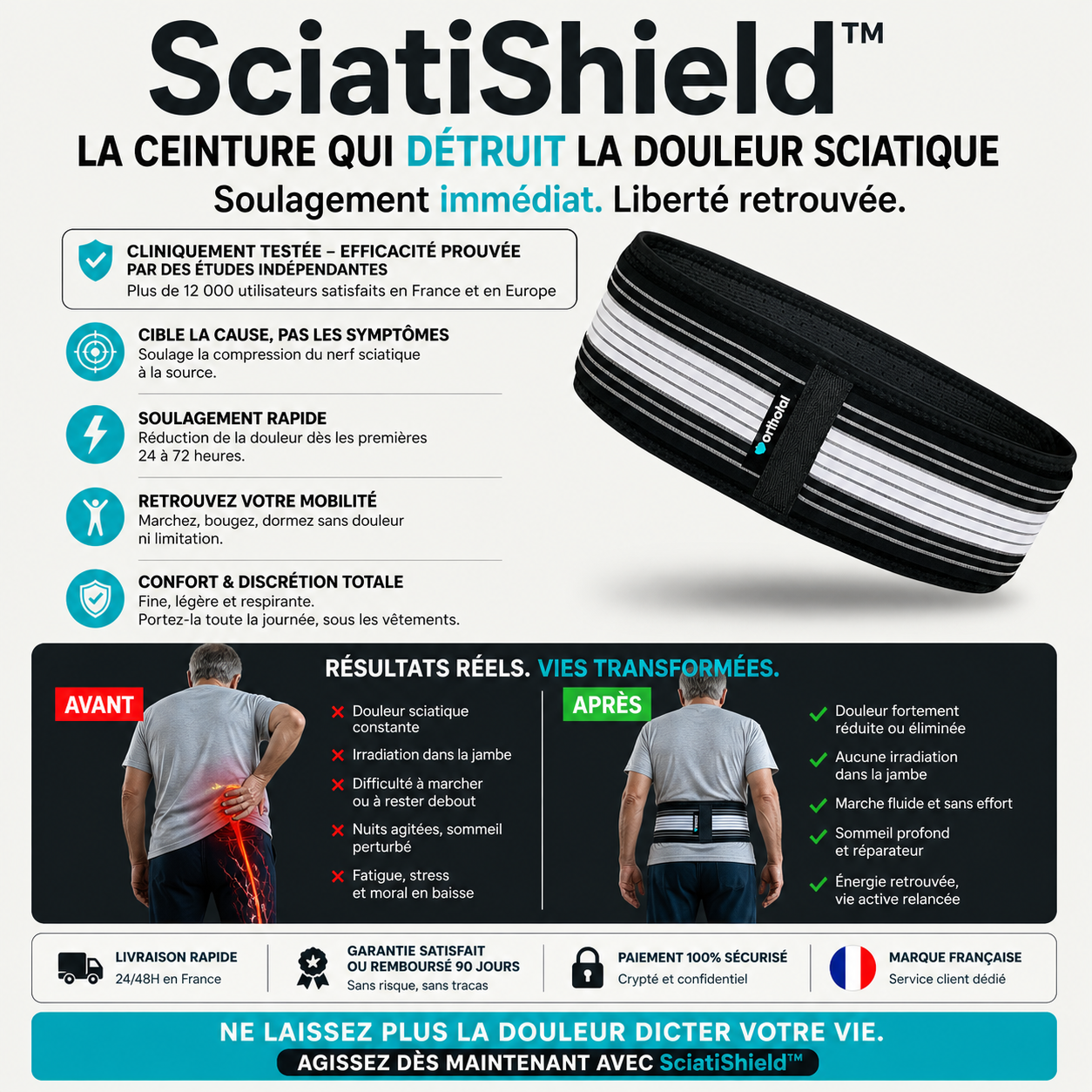 SciatiShield™ Ceinture Anti-Sciatique & Dos | Éliminez vos douleurs lombaires en 14 jours ou soyez remboursé !