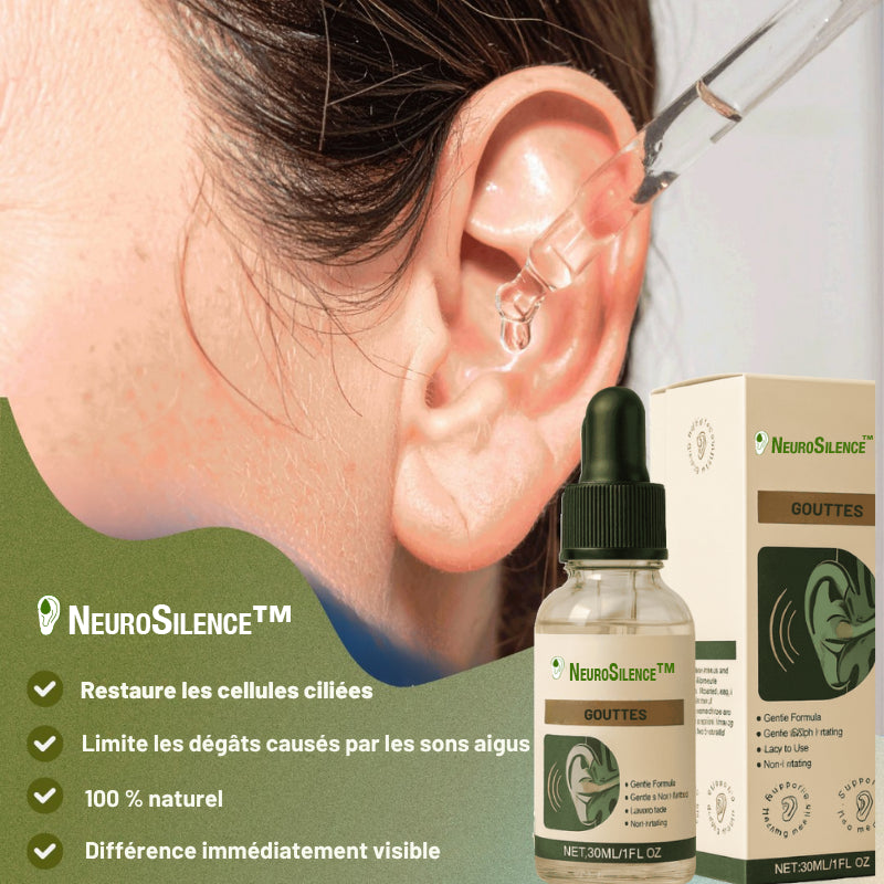 NeuroSilence™ Gouttes Auriculaires | Stoppe les acouphènes en 4 jours et répare vos cellules auditives!