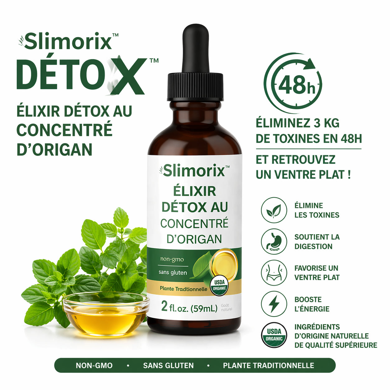 DetoxX™ Élixir Détox au Concentré d’Origan | Éliminez 3 kg de toxines en 48h et retrouvez un ventre plat !