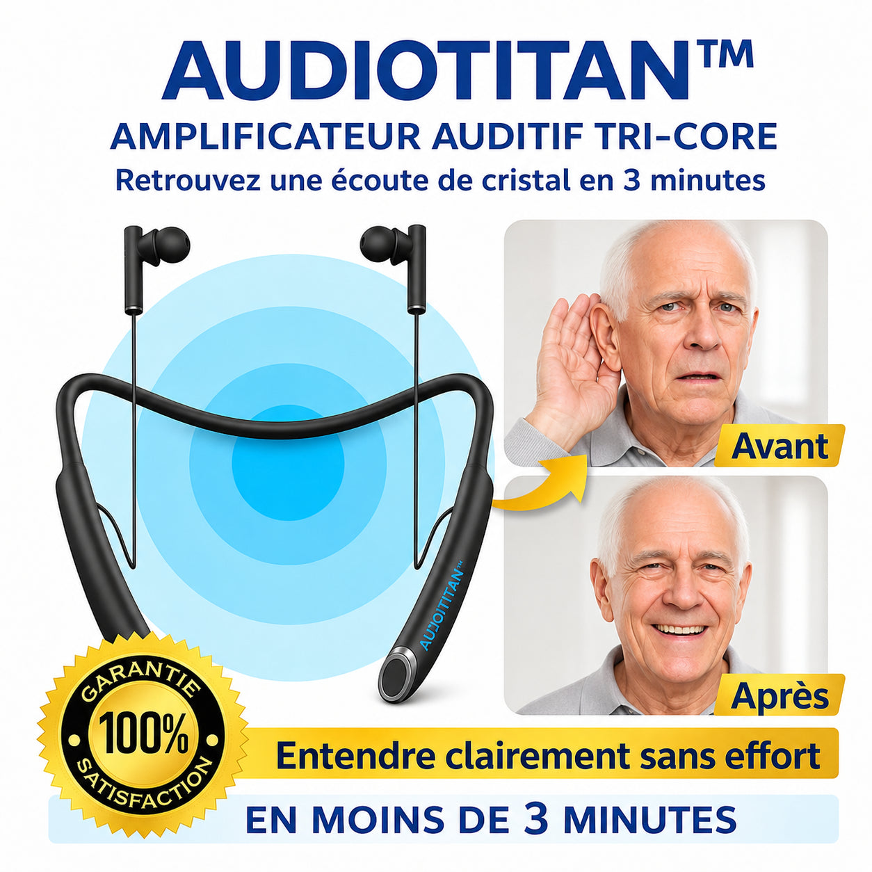 Audélis™ Amplificateur Auditif Tri-Core Haute Puissance | Retrouvez une ouïe nette et précise en 3 minutes !