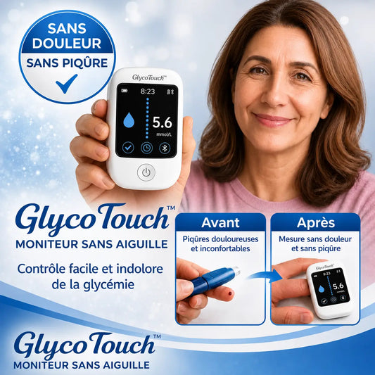 GlycoTouch™ Moniteur Sans Aiguille | Oubliez les piqûres, posez votre doigt et contrôlez votre glycémie en 5 secondes sans douleur !