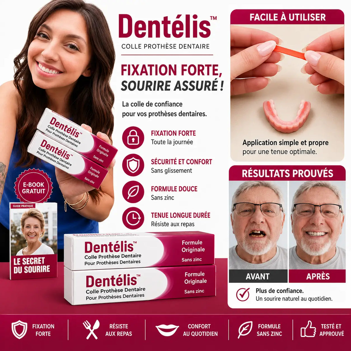 DentStrong™ Colle Prothèse Dentaire | Fixez votre dentier jusqu’à 4 jours, sans glissement ni irritation !