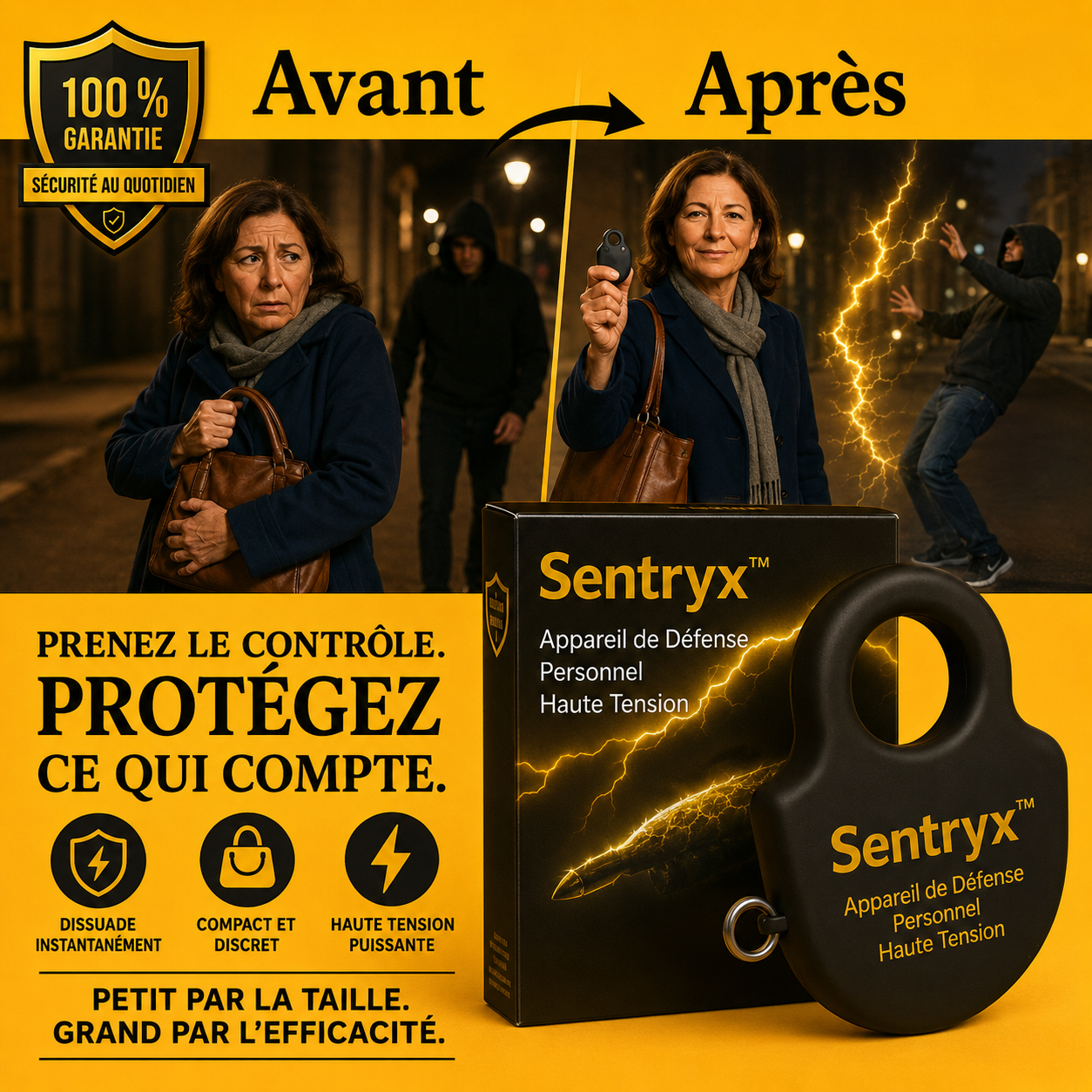 Sentryx™ Appareil de Défense Personnel Haute Tension | Neutralise tout agresseur en 1 seconde, sans effort !
