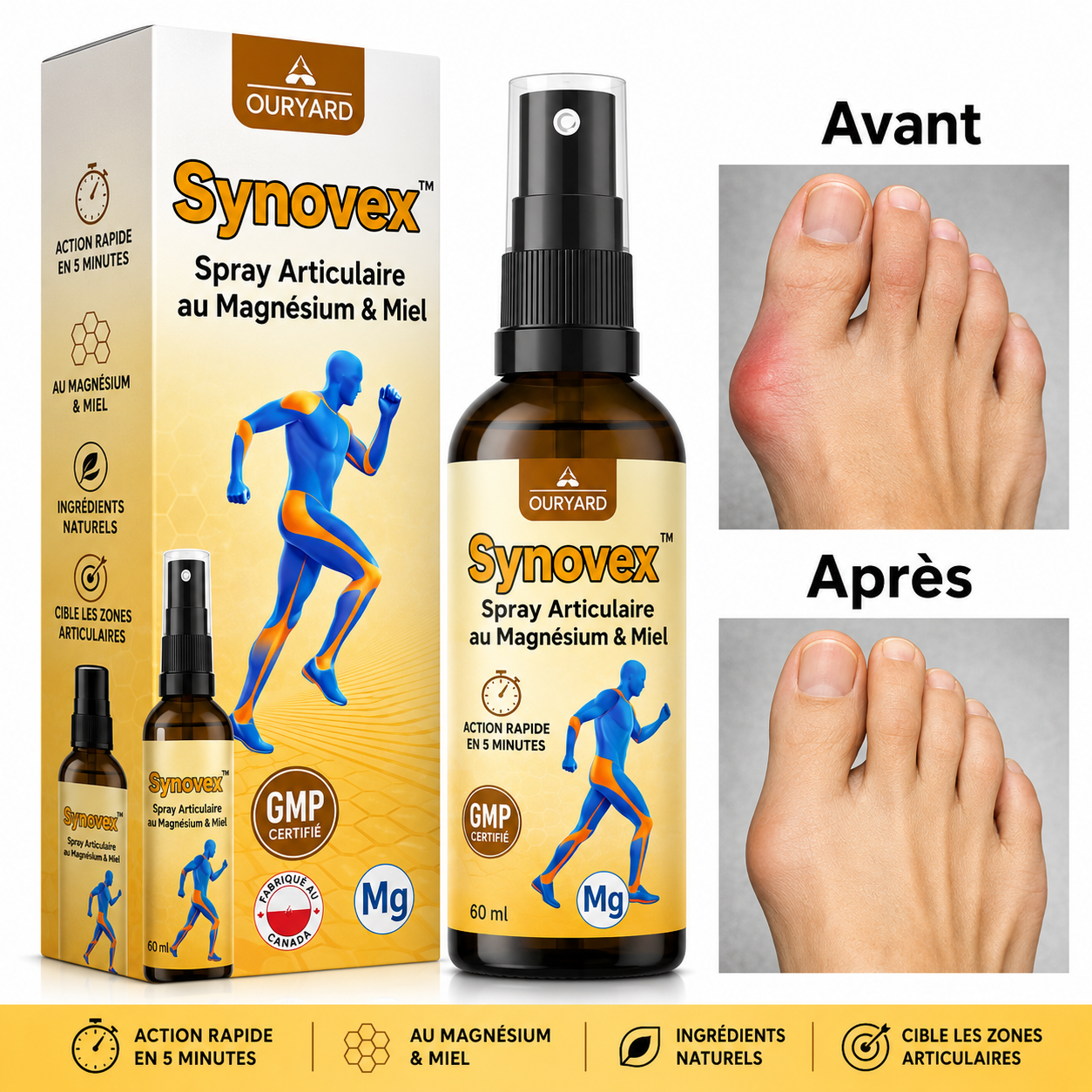 Synovex™ Spray Articulaire au Magnésium & Miel | Répare vos articulations et élimine la douleur en 10 minutes !