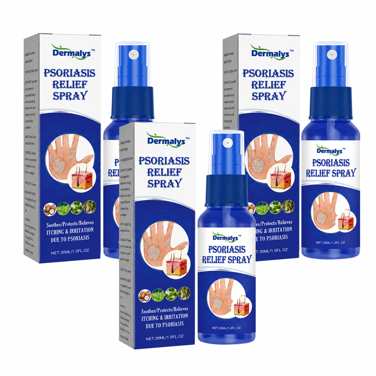 Dermalys™ Spray Apaisant Psoriasis | Calmez les démangeaisons et retrouvez une peau visiblement plus nette jour après jour !