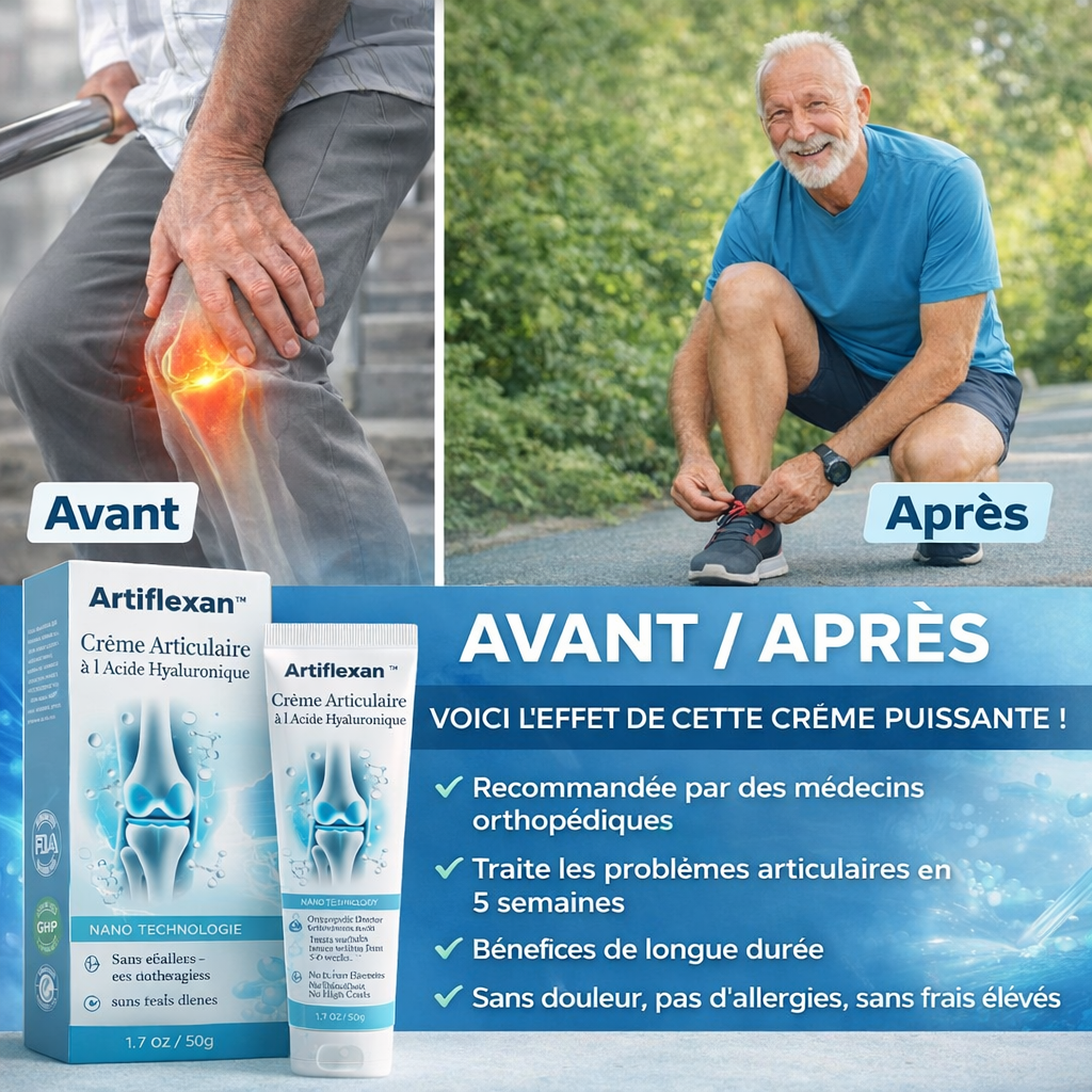 Artiflexan™ Crème Articulaire à l’Acide Hyaluronique | Soulagez vos douleurs en 60 secondes !