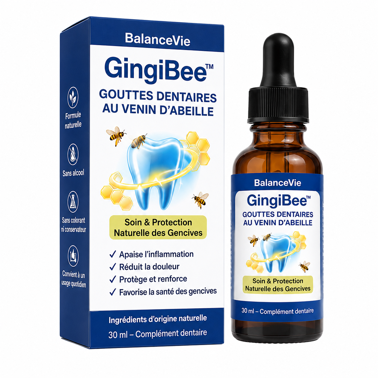 GingiBee™ Gouttes Dentaires au Venin d’Abeille | Renforcez vos gencives et protégez vos dents en 5 jours !
