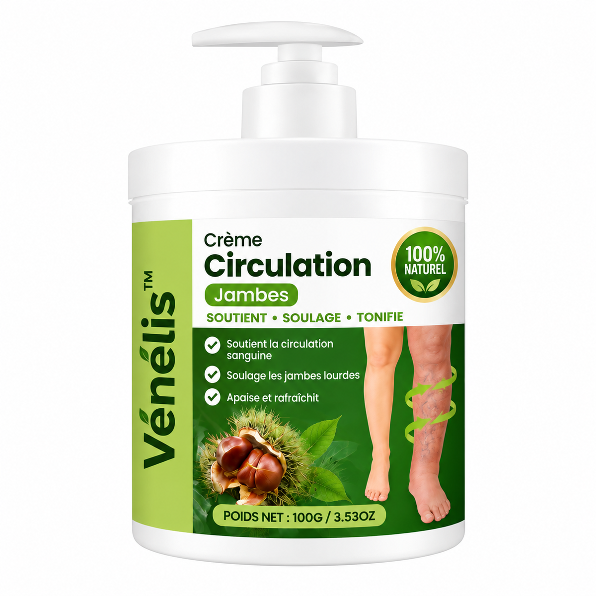 Vénélis™ Crème Circulation Jambes | Dégonflez jambes lourdes, varices et chevilles en 48h !