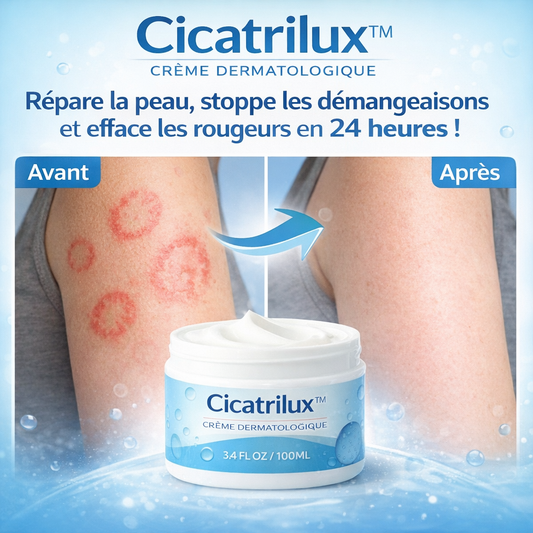 Cicatrilux™ Crème Dermatologique | Répare la peau, stoppe les démangeaisons et efface les rougeurs en 24 heures !