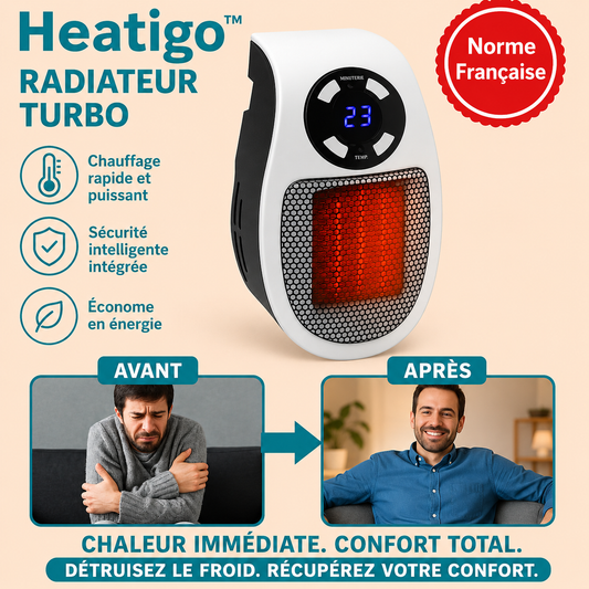 Heatigo™ Mini-Radiateur Turbo | Réchauffe une pièce glacée en 2 minutes – tout en divisant votre facture par 2!