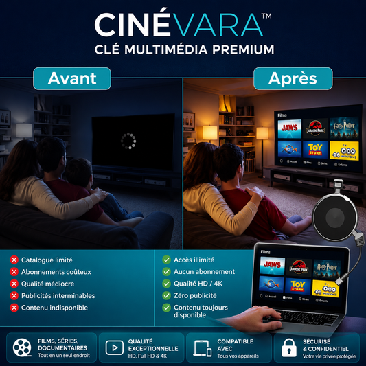Cinévara™ Clé Multimédia Premium | Accédez instantanément à la TV, aux films et au sport en illimité !