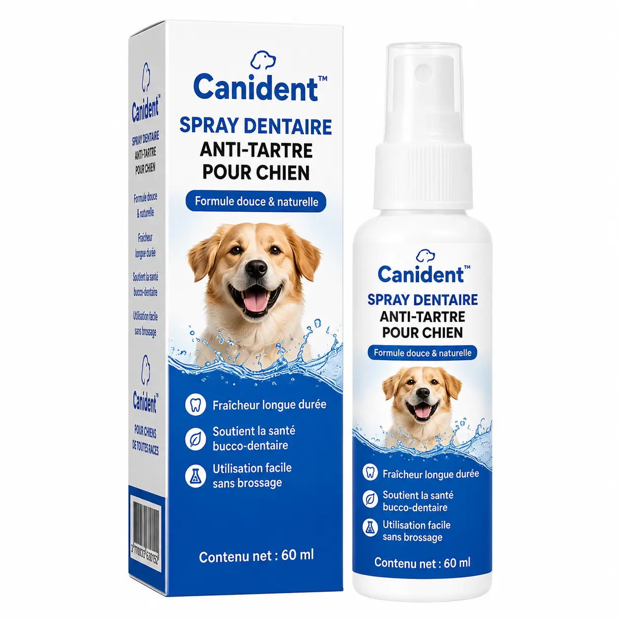 Canident™ Spray Dentaire Anti-Tartre pour Chien | Des dents plus propres et une haleine fraîche en 48 heures, sans brossage !
