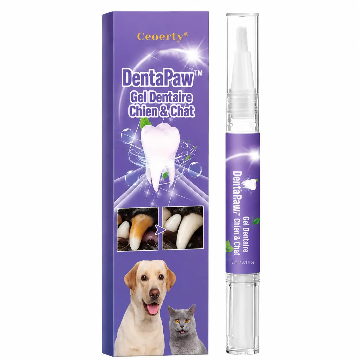DentaPaw™ Gel Dentaire Chien & Chat | Éliminez la mauvaise haleine et blanchissez ses dents sans brossage pénible !