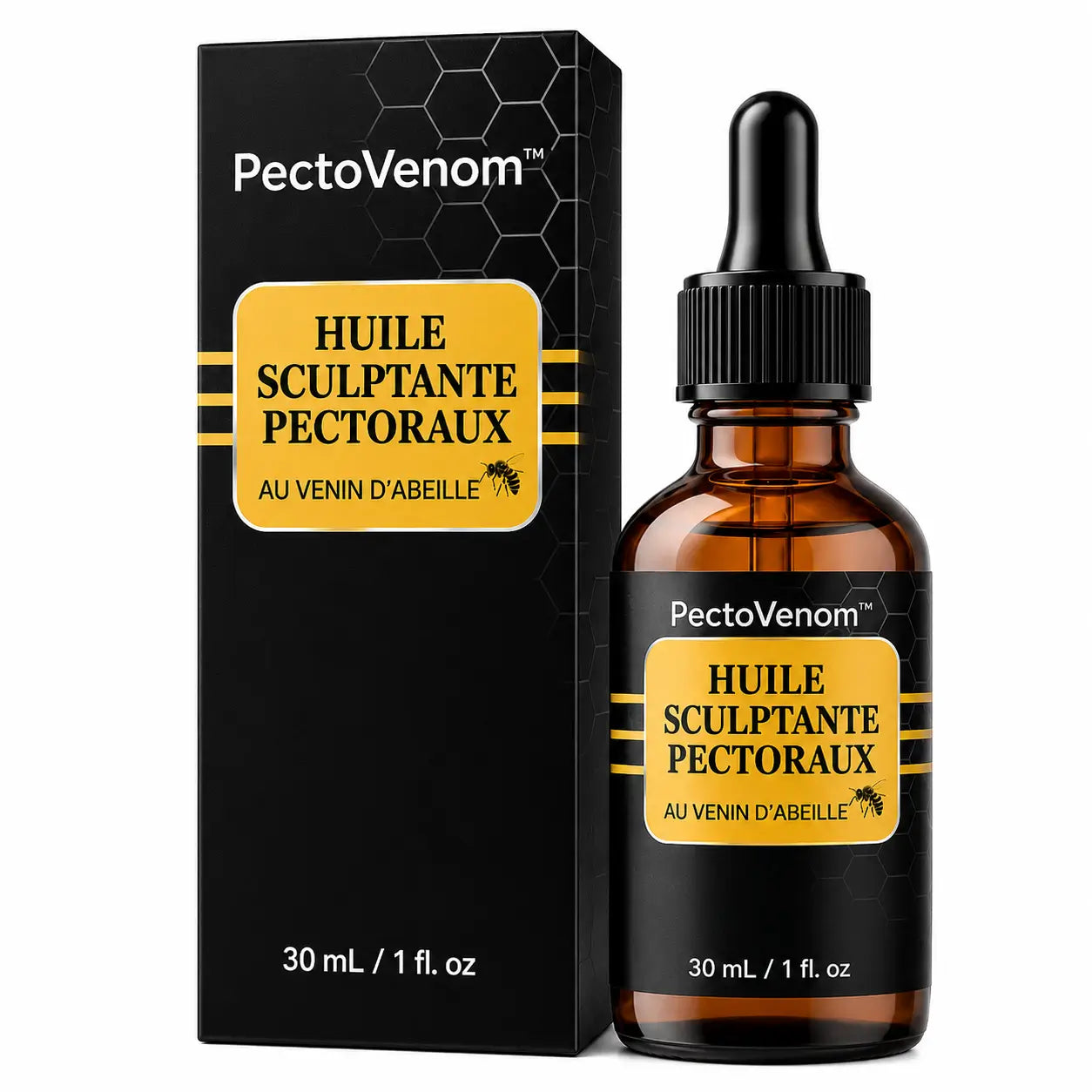 PectoVenom™ Huile Sculptante Pectoraux au Venin d’Abeille | Détruisez l’effet “seins d’homme” et retrouvez un torse sec, ferme et viril !