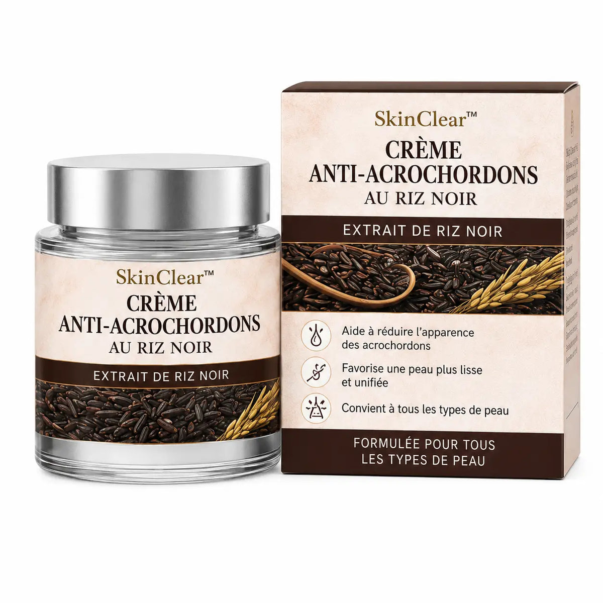 SkinClear™ Crème Anti-Acrochordons au Riz Noir | Faites disparaître les excroissances de peau sans brûlure ni cicatrice !