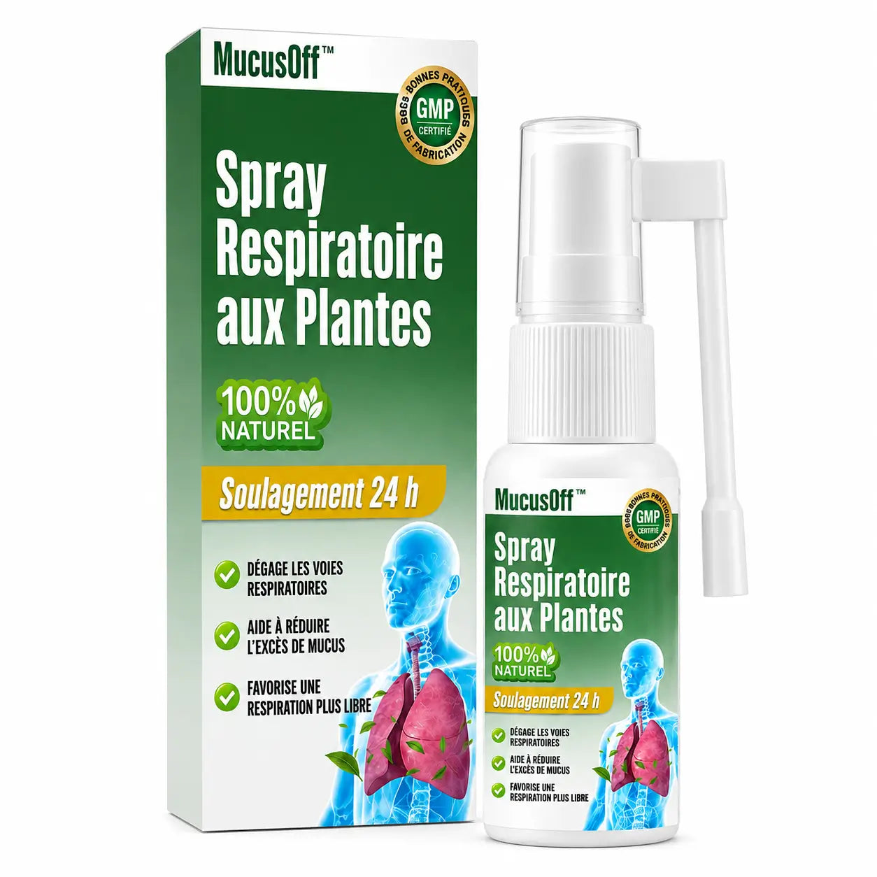 MucusOff™ Spray Respiratoire aux Plantes | Fluidifiez les sécrétions et libérez votre respiration en quelques pulvérisations !